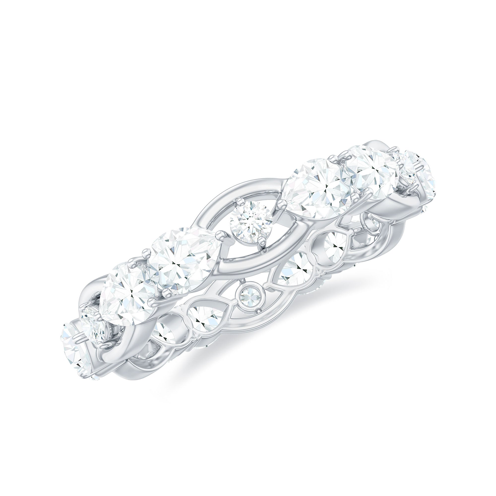 Round and Pear Cut Moissanite Eternity Ring Moissanite - ( D-VS1 ) - Color and Clarity - Rosec Jewels