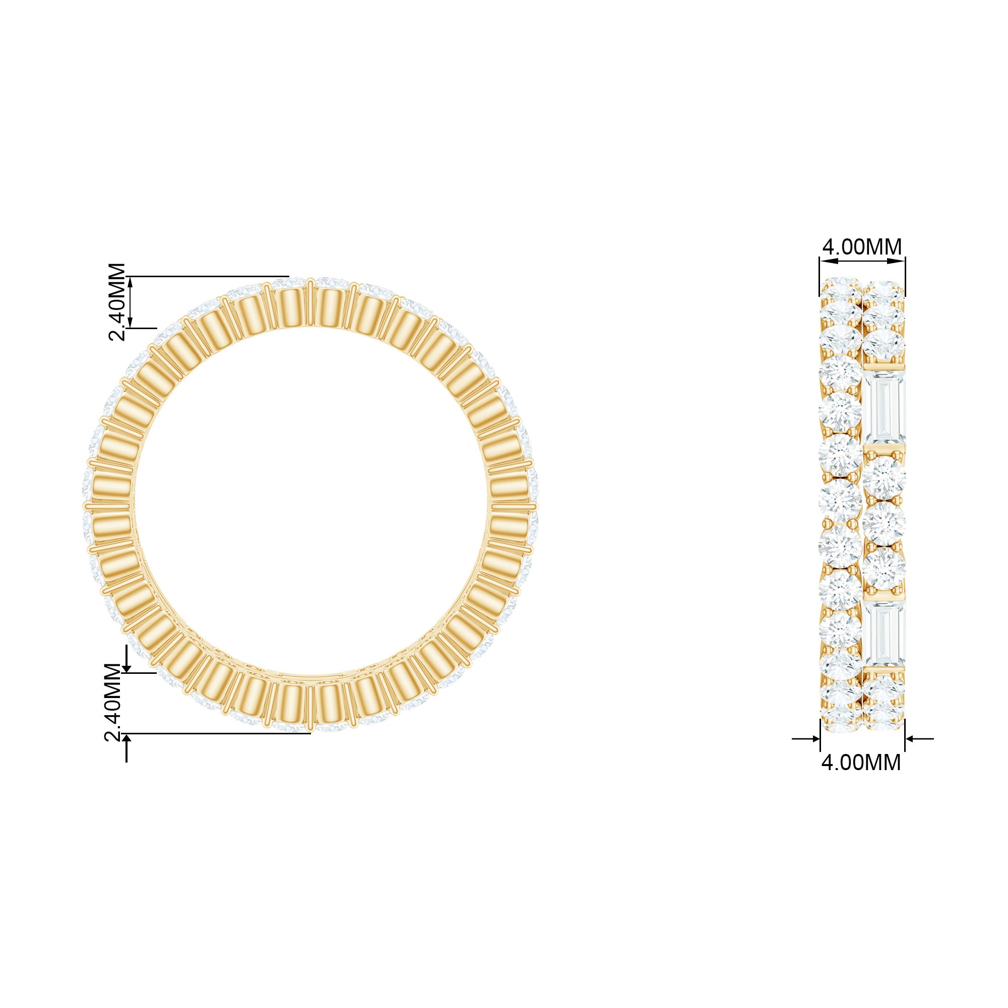 3 CT Cubic Zirconia Two Row Eternity Ring in Gold Zircon - ( AAAA ) - Quality - Rosec Jewels