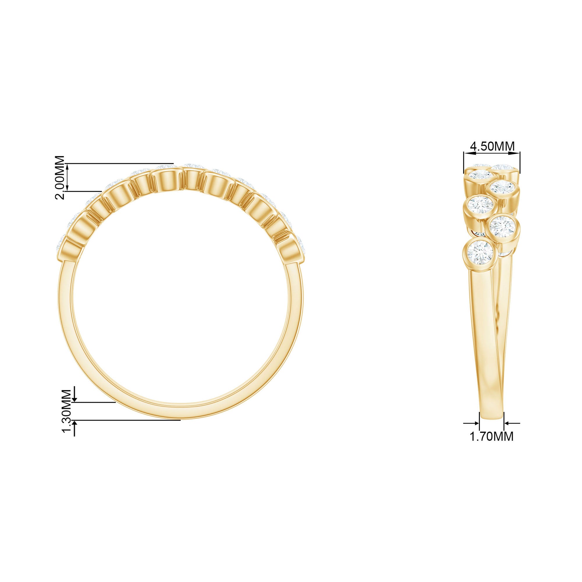 3/4 CT Bezel Set Moissanite Simple Half Eternity Ring Moissanite - ( D-VS1 ) - Color and Clarity - Rosec Jewels