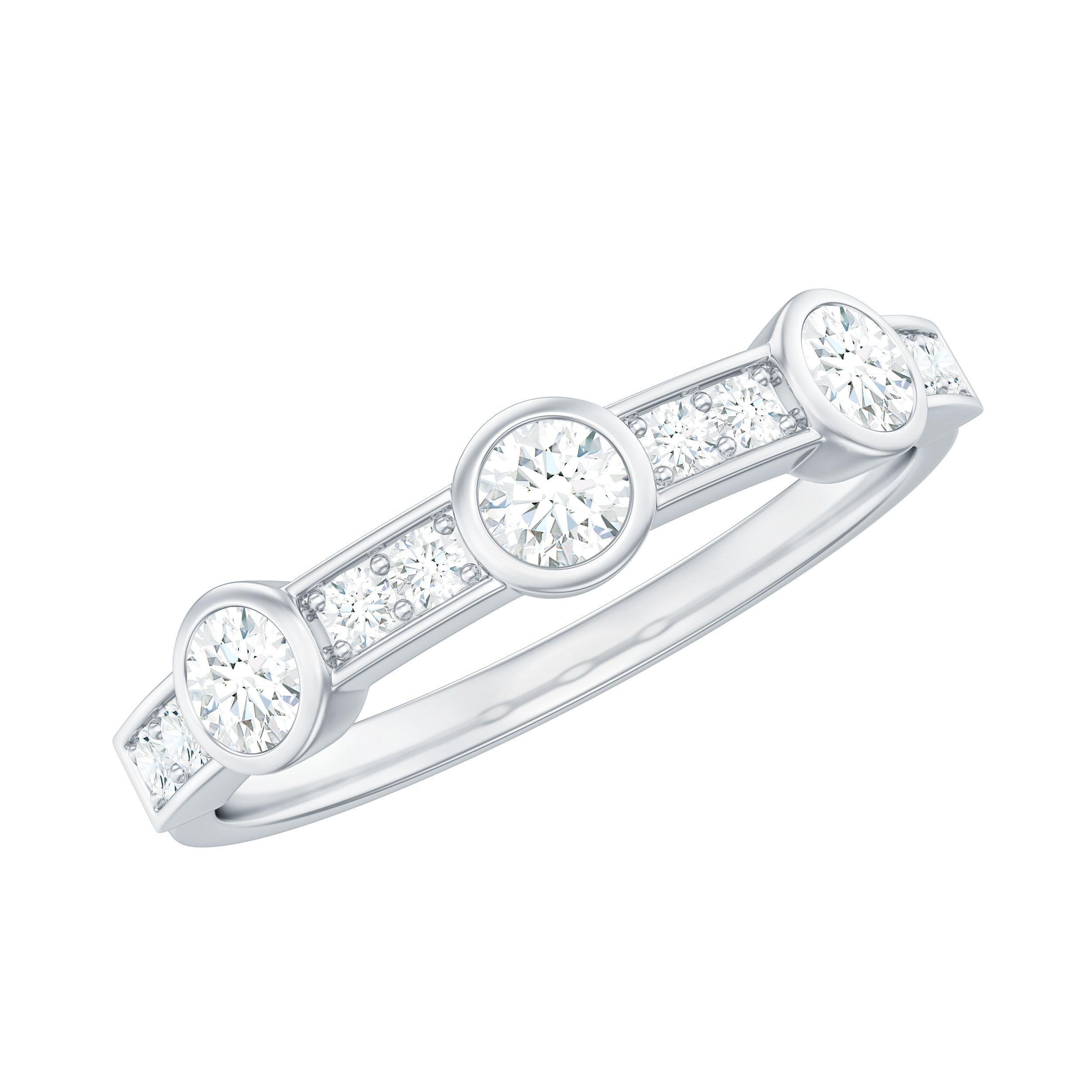 1/2 CT Certified Moissanite Minimal Semi Eternity Ring Moissanite - ( D-VS1 ) - Color and Clarity - Rosec Jewels