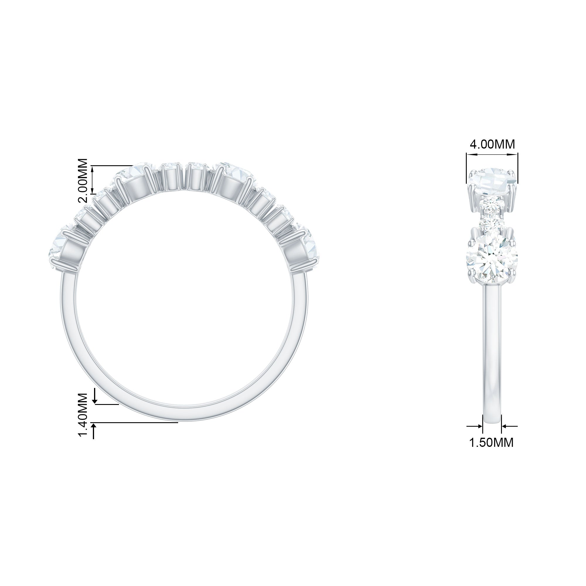 1/2 CT Certified Moissanite Minimal Semi Eternity Ring Moissanite - ( D-VS1 ) - Color and Clarity - Rosec Jewels