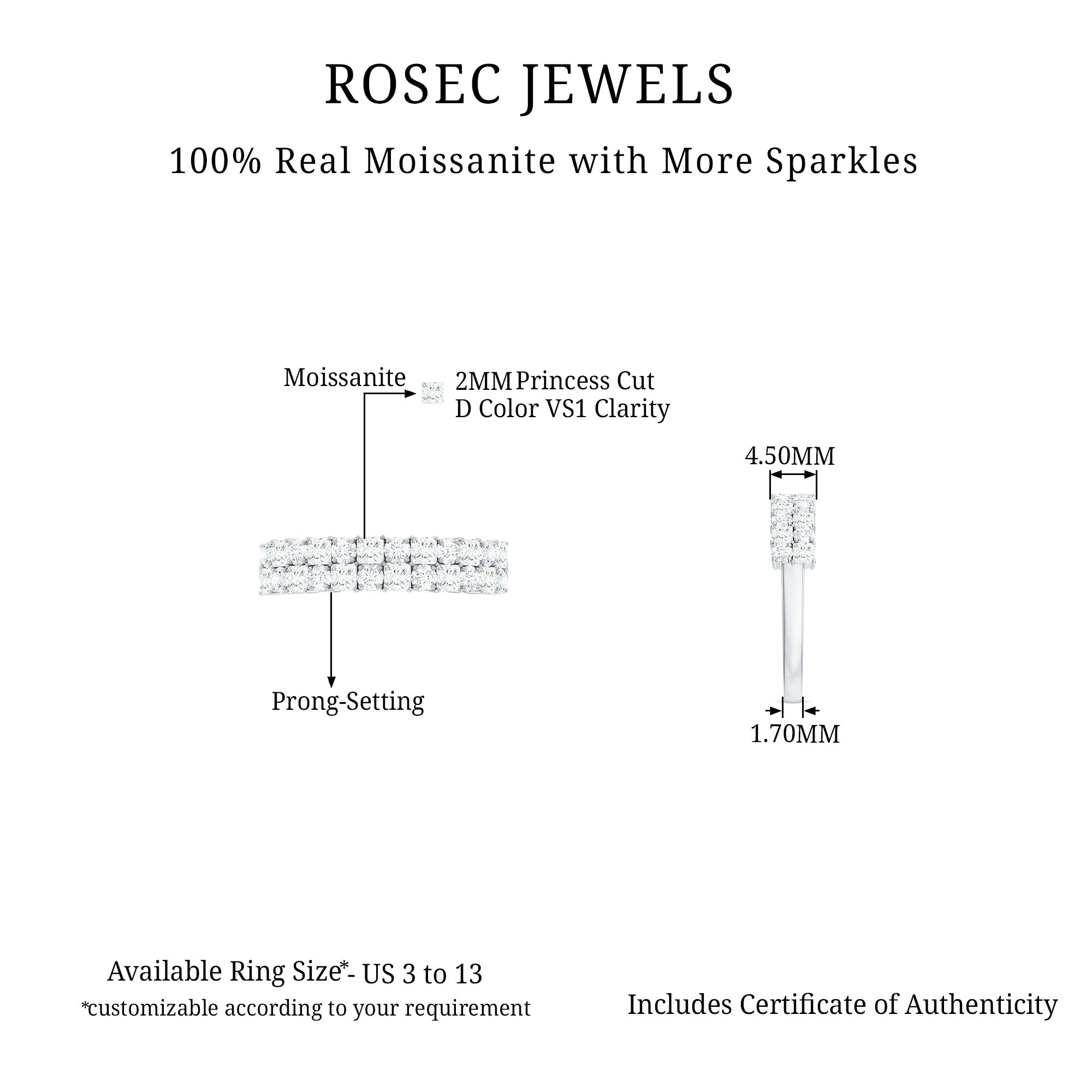 1.50 CT Double Row Moissanite Half Eternity Wedding Band Moissanite - ( D-VS1 ) - Color and Clarity - Rosec Jewels