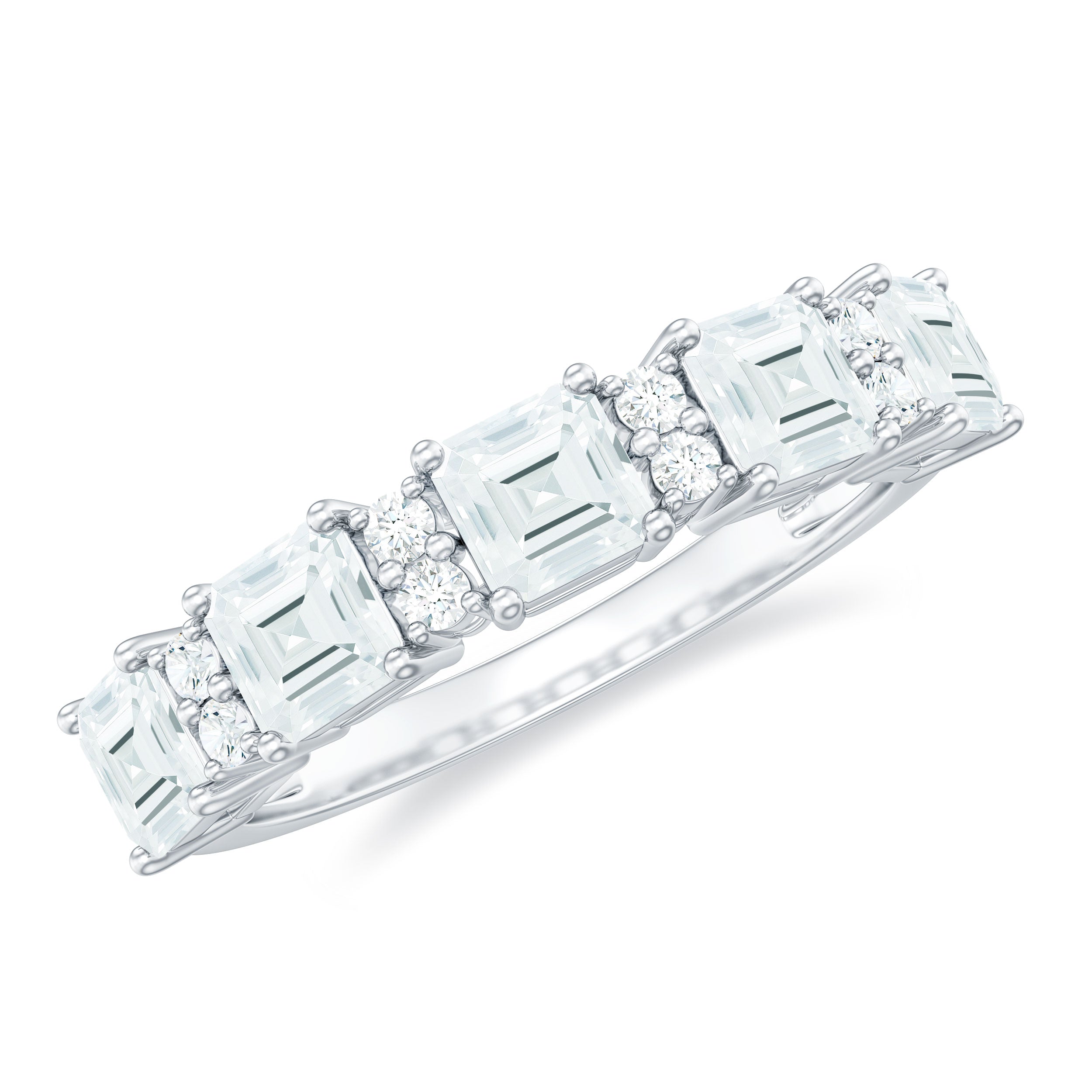 Asscher and Round Cut Moissanite Half Eternity Band Ring Moissanite - ( D-VS1 ) - Color and Clarity - Rosec Jewels