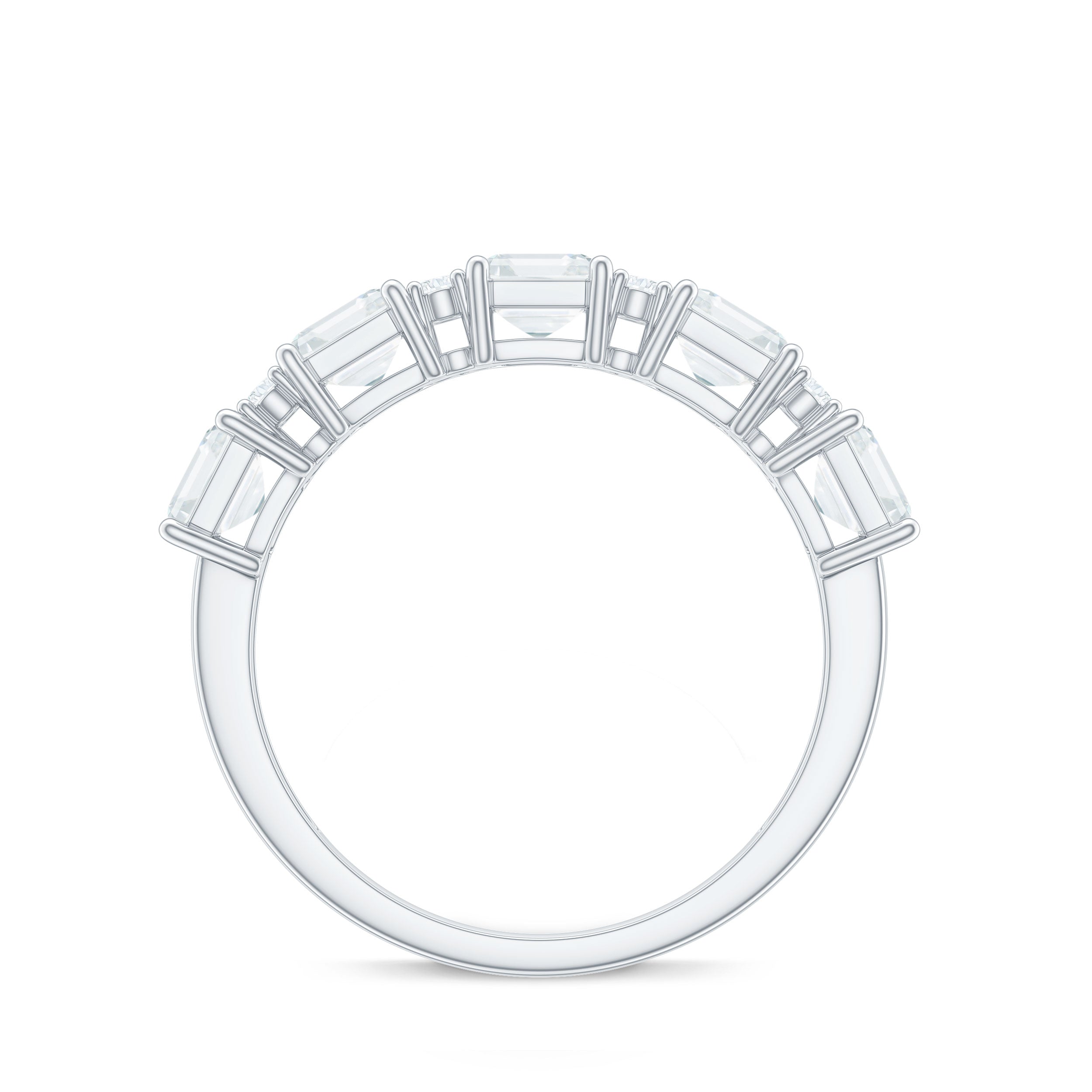 Asscher and Round Cut Moissanite Half Eternity Band Ring Moissanite - ( D-VS1 ) - Color and Clarity - Rosec Jewels