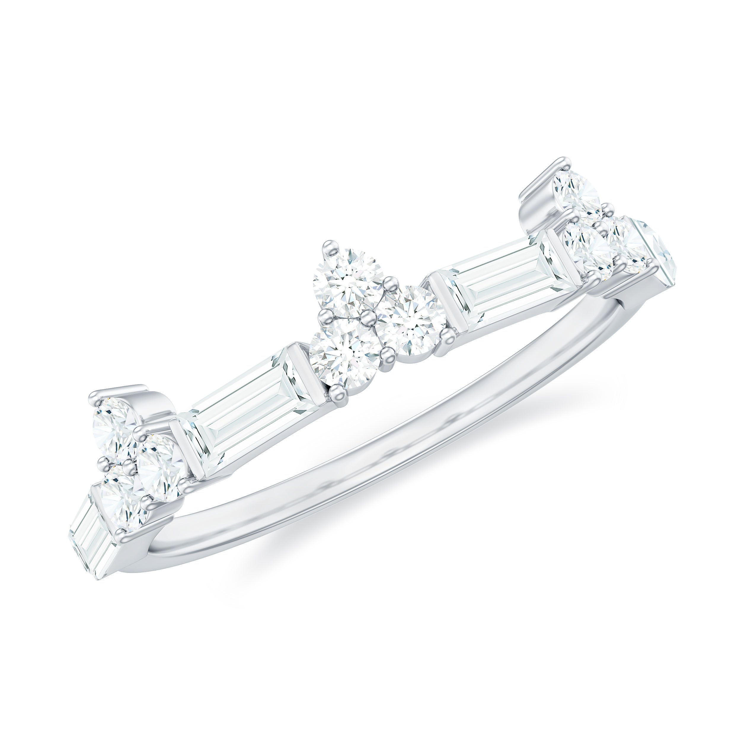 1 CT Certified Moissanite Half Eternity Ring in Minimal Style Moissanite - ( D-VS1 ) - Color and Clarity - Rosec Jewels