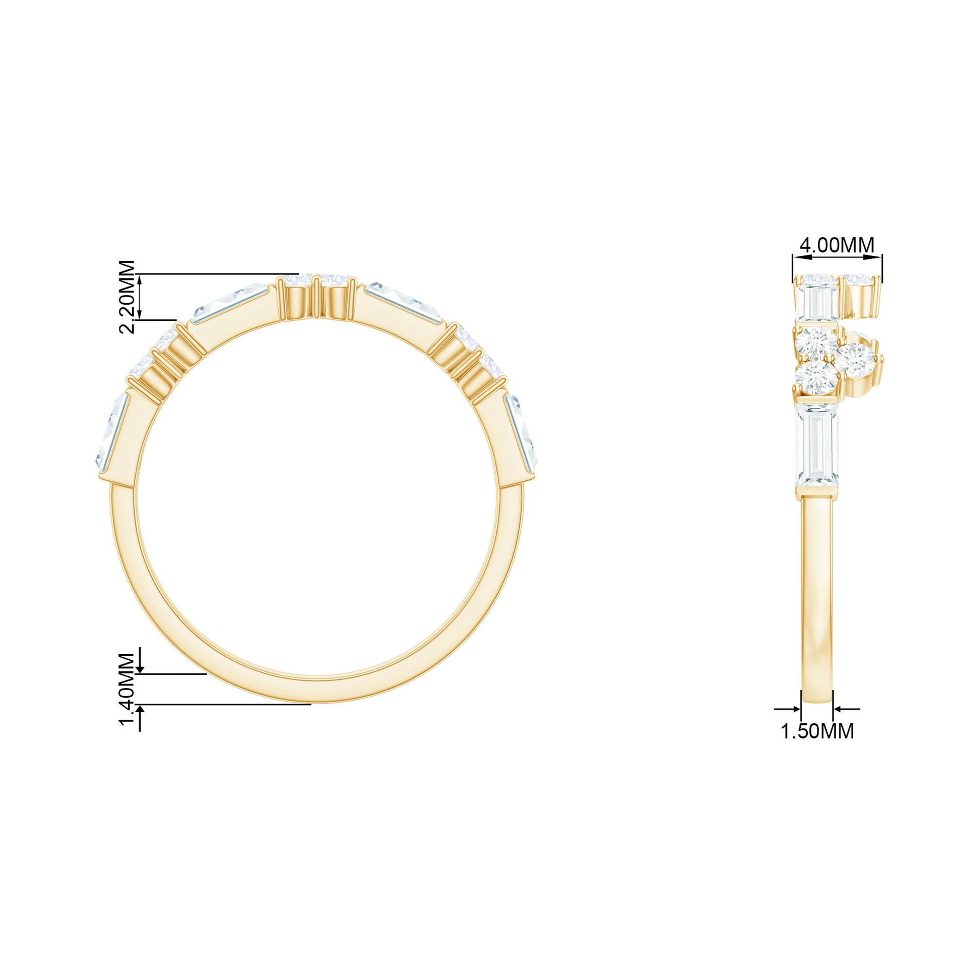 1 CT Certified Moissanite Half Eternity Ring in Minimal Style Moissanite - ( D-VS1 ) - Color and Clarity - Rosec Jewels