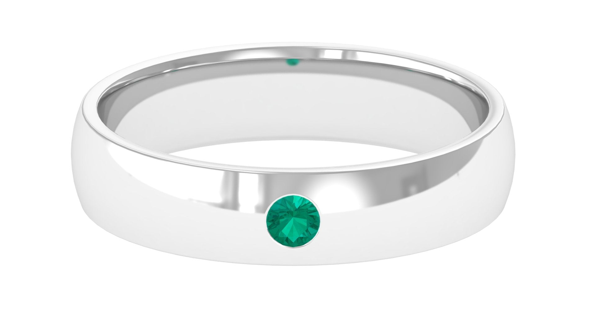 Natural Emerald Gold Band Ring in Flush Setting Emerald - ( AAA ) - Quality - Rosec Jewels