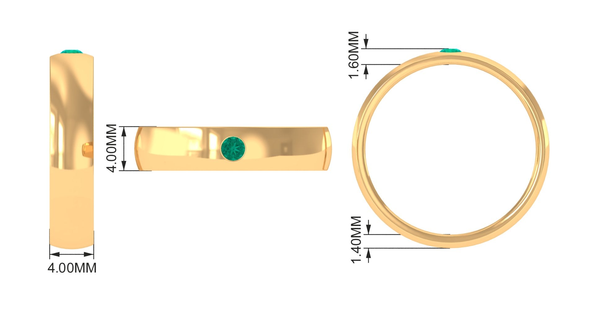 Natural Emerald Gold Band Ring in Flush Setting Emerald - ( AAA ) - Quality - Rosec Jewels