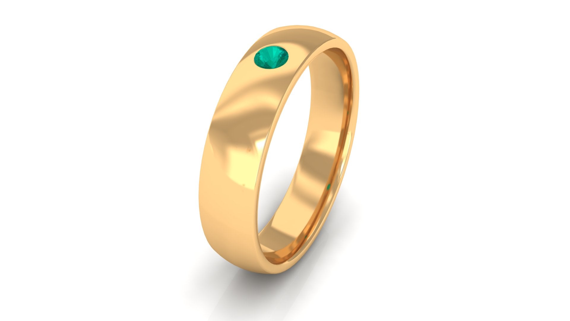 Natural Emerald Gold Band Ring in Flush Setting Emerald - ( AAA ) - Quality - Rosec Jewels