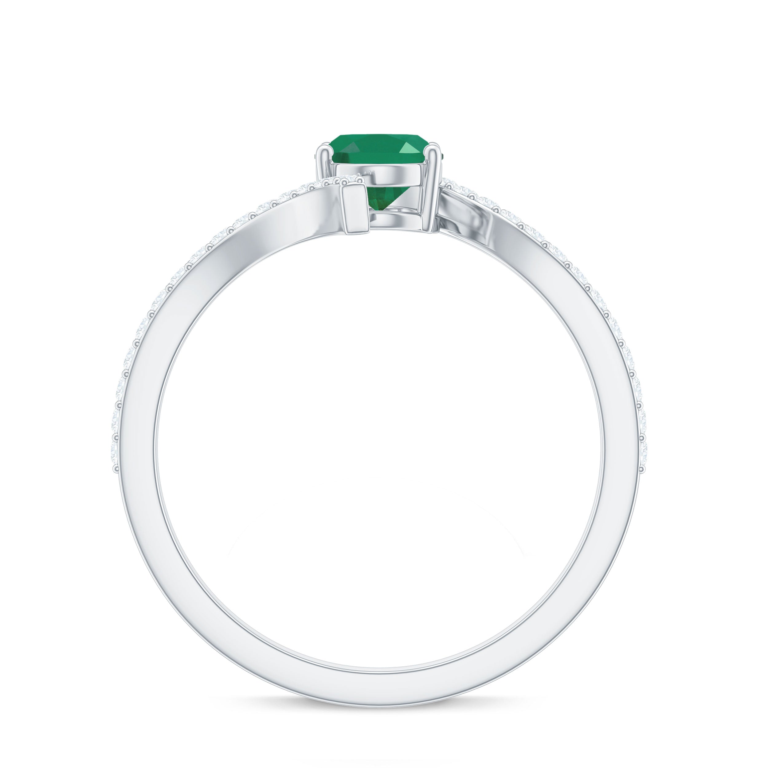 1 CT Oval Emerald Solitaire Bypass Ring with Diamond Emerald - ( AAA ) - Quality - Rosec Jewels