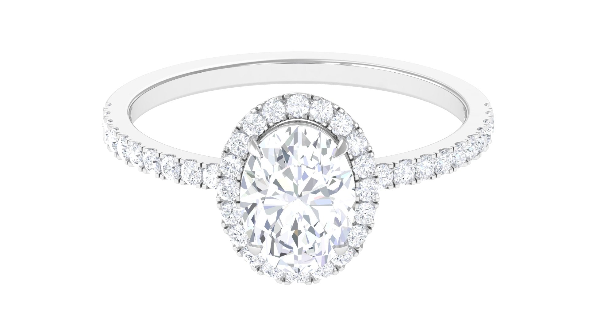 Claw Set Oval Moissanite Halo Engagement Ring in Gold Moissanite - ( D-VS1 ) - Color and Clarity - Rosec Jewels