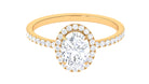 Claw Set Oval Moissanite Halo Engagement Ring in Gold Moissanite - ( D-VS1 ) - Color and Clarity - Rosec Jewels