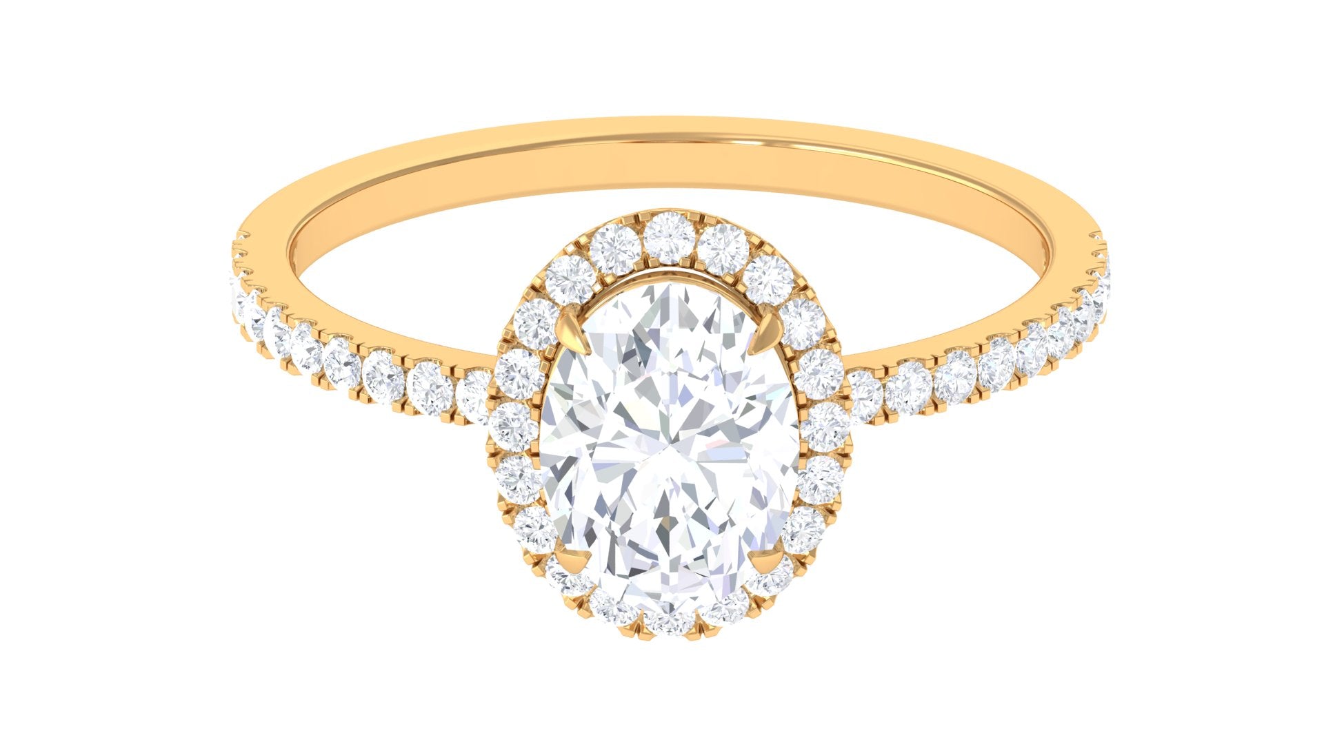 Claw Set Oval Moissanite Halo Engagement Ring in Gold Moissanite - ( D-VS1 ) - Color and Clarity - Rosec Jewels