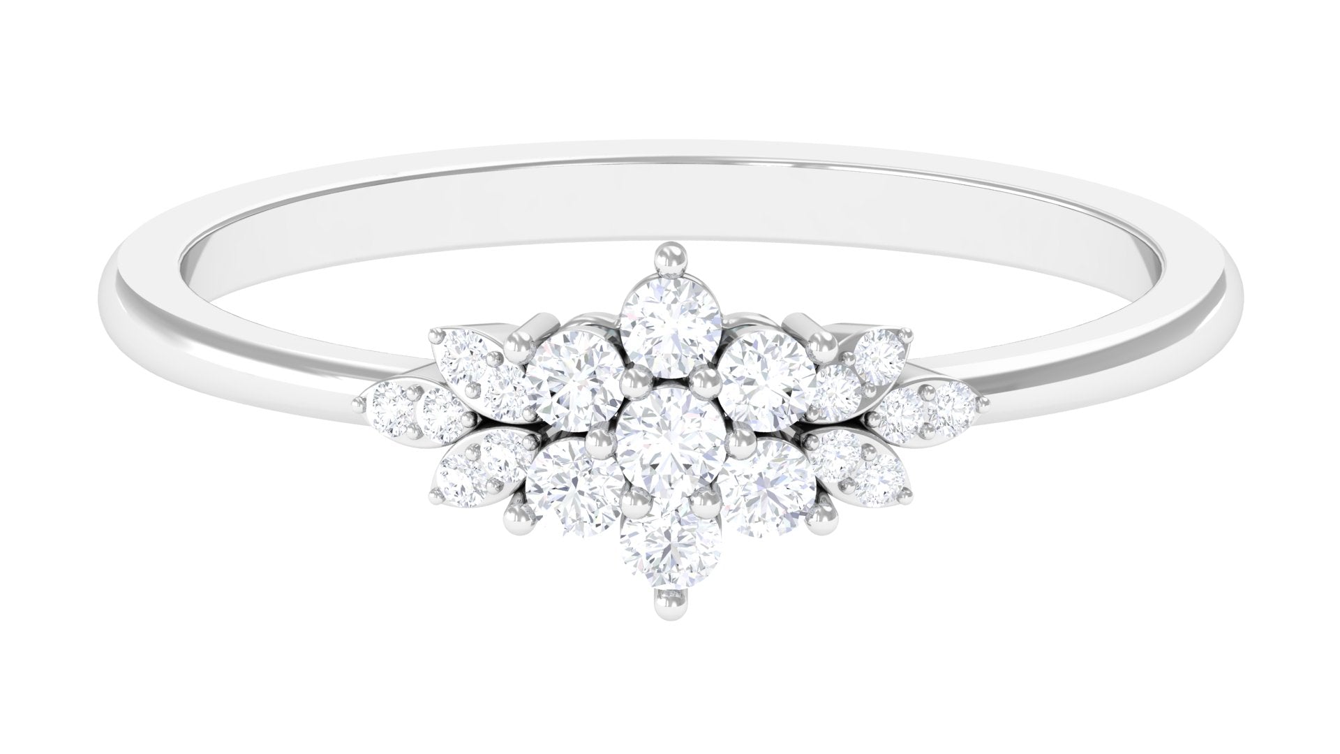 Certified Moissanite Flower Cluster Ring in Gold Moissanite - ( D-VS1 ) - Color and Clarity - Rosec Jewels