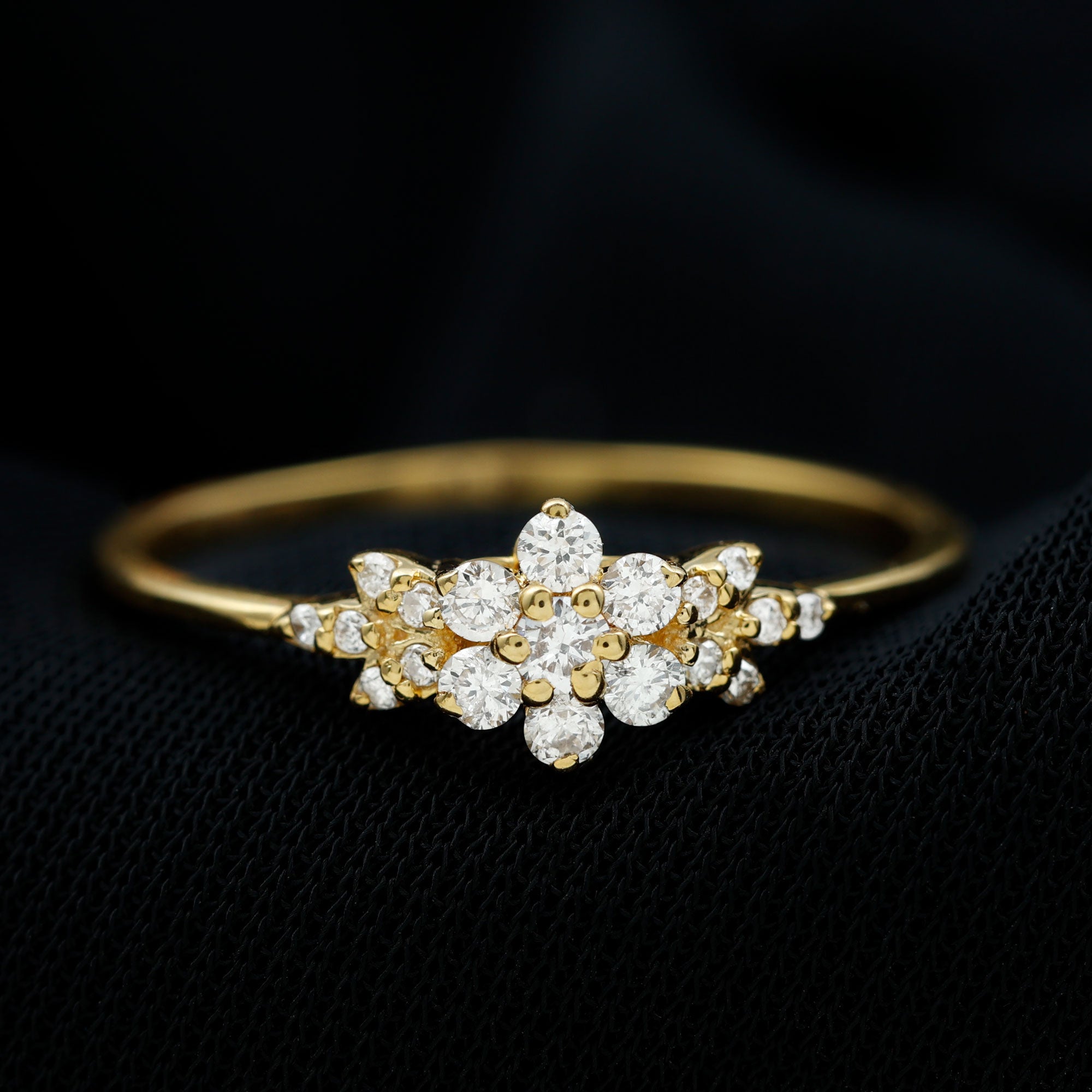 Certified Moissanite Flower Cluster Ring in Gold Moissanite - ( D-VS1 ) - Color and Clarity - Rosec Jewels