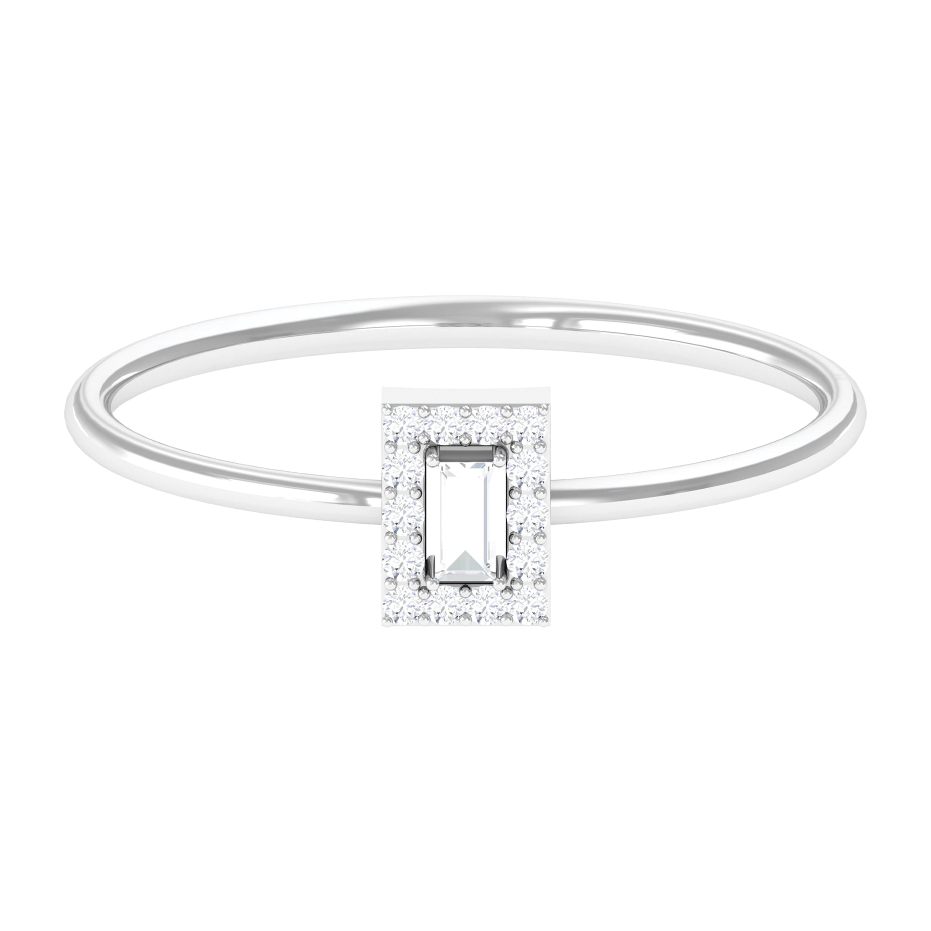 Dainty Promise Ring with Baguette Cut Moissanite in Gold Moissanite - ( D-VS1 ) - Color and Clarity - Rosec Jewels