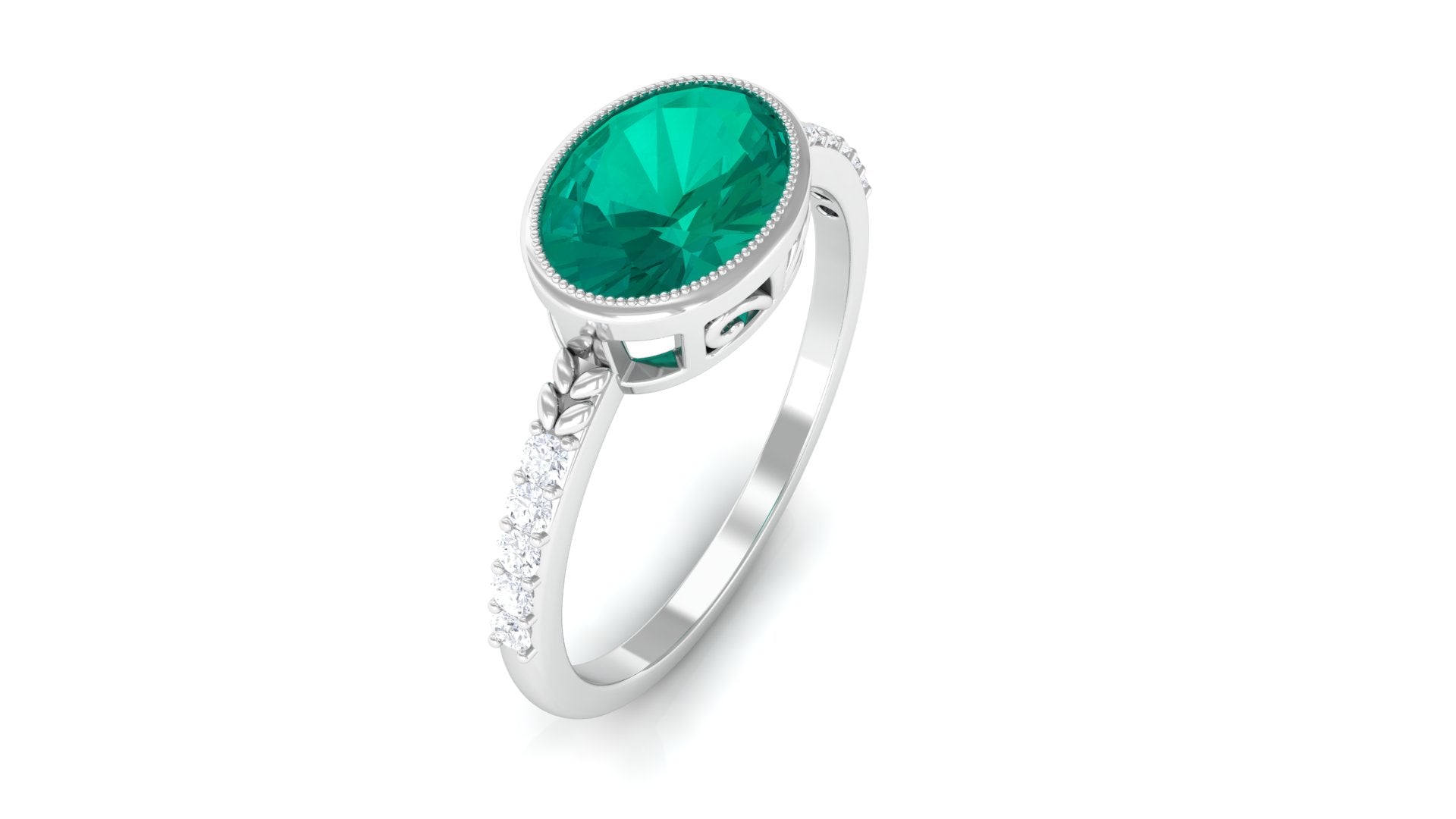 1 CT Oval Cut Emerald East West Engagement Ring with Diamond Emerald - ( AAA ) - Quality - Rosec Jewels