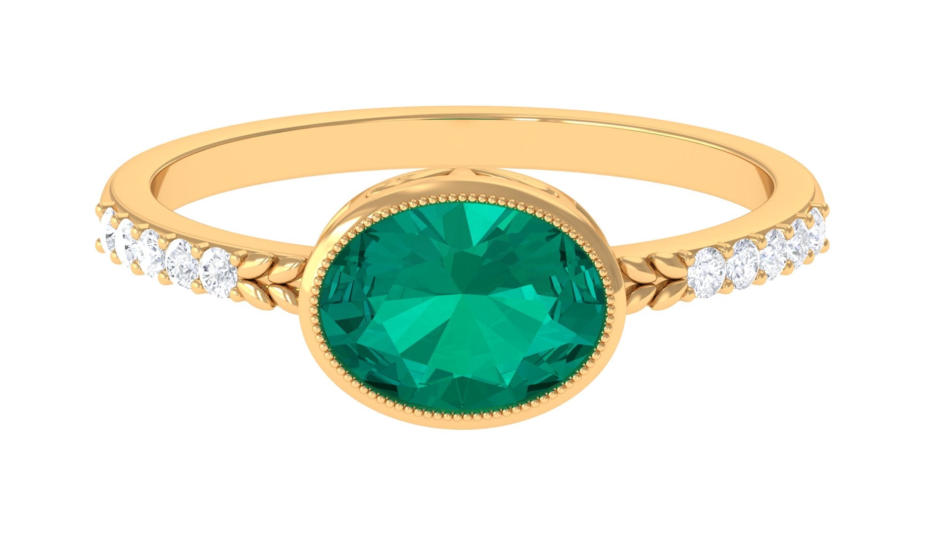 1 CT Oval Cut Emerald East West Engagement Ring with Diamond Emerald - ( AAA ) - Quality - Rosec Jewels