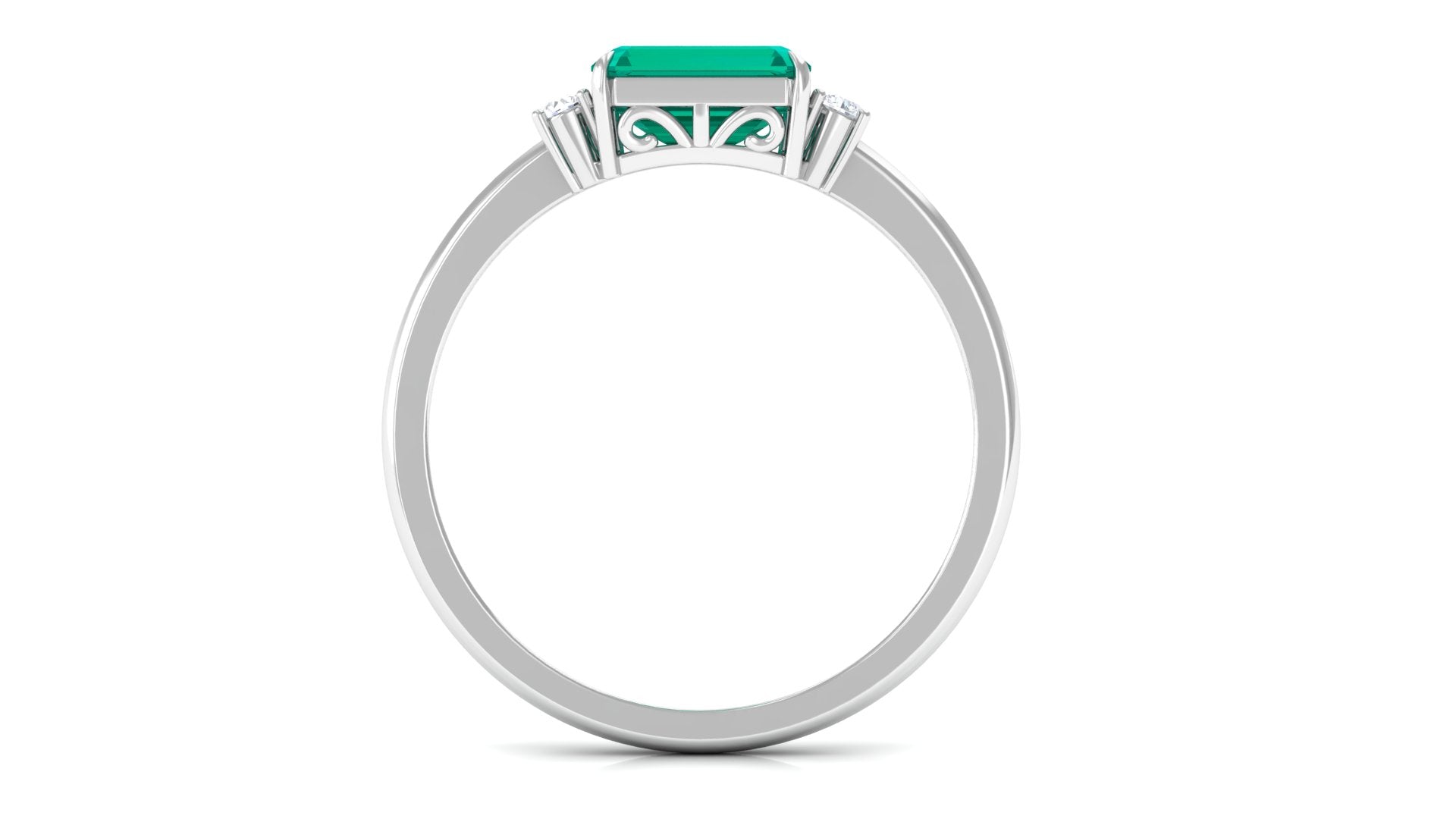 Octagon shape Emerald East West Engagement Ring with Diamond Emerald - ( AAA ) - Quality - Rosec Jewels