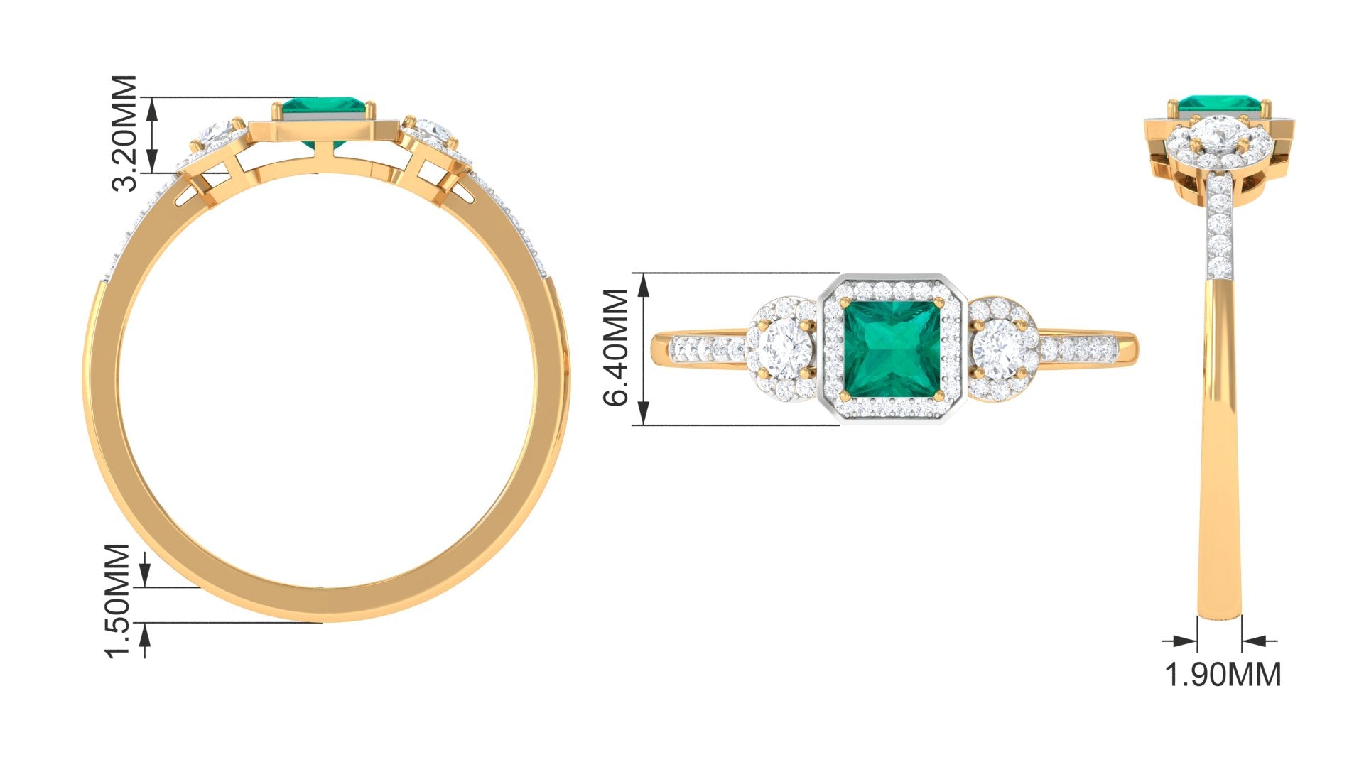 Princess Cut Emerald Halo Engagement Ring with Diamond Emerald - ( AAA ) - Quality - Rosec Jewels