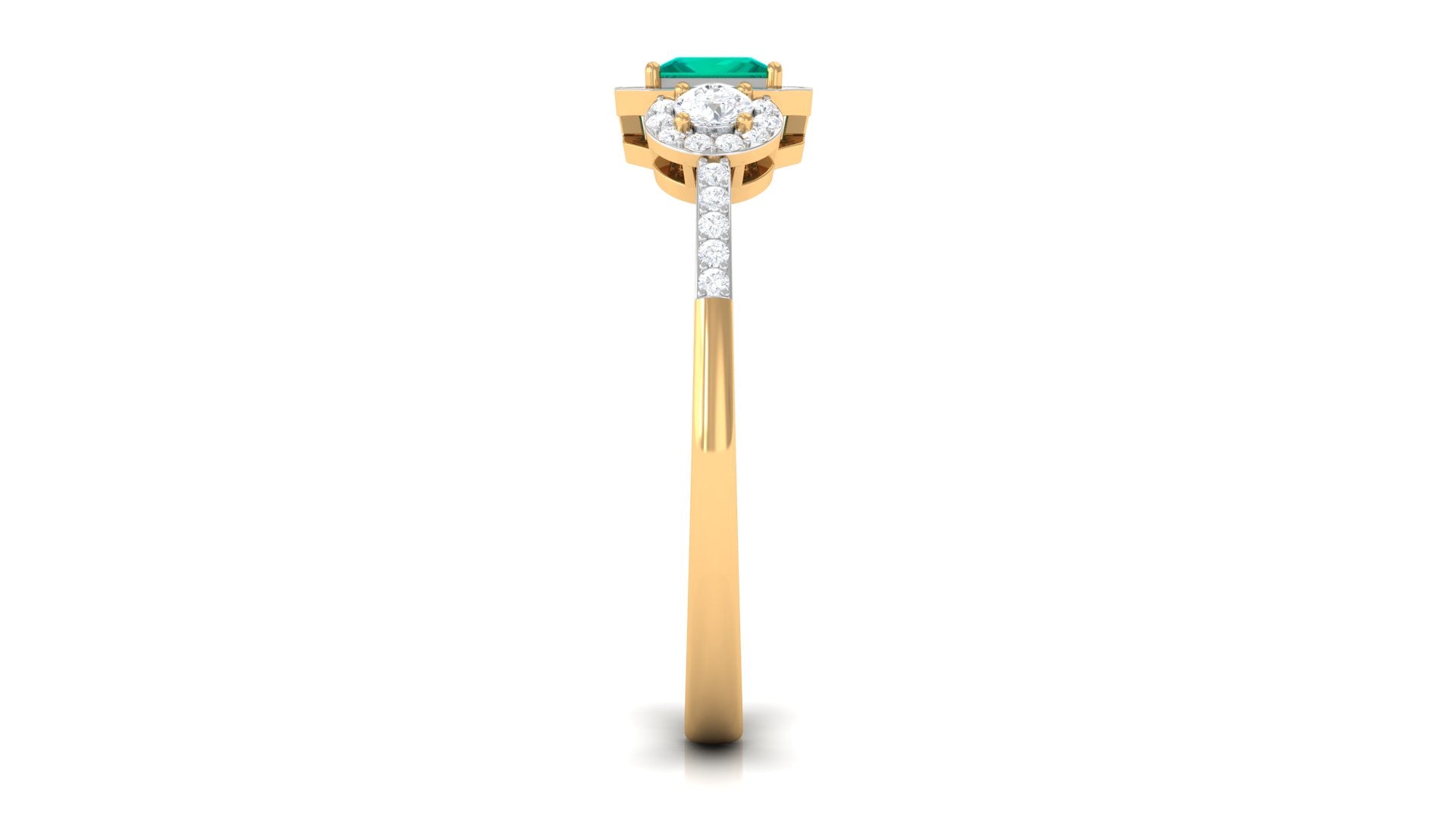 Princess Cut Emerald Halo Engagement Ring with Diamond Emerald - ( AAA ) - Quality - Rosec Jewels