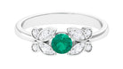 Round Emerald Butterfly Engagement Ring with Diamond Emerald - ( AAA ) - Quality - Rosec Jewels