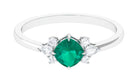 1 CT Cushion shape Emerald Solitaire Ring with Diamond Trio Emerald - ( AAA ) - Quality - Rosec Jewels