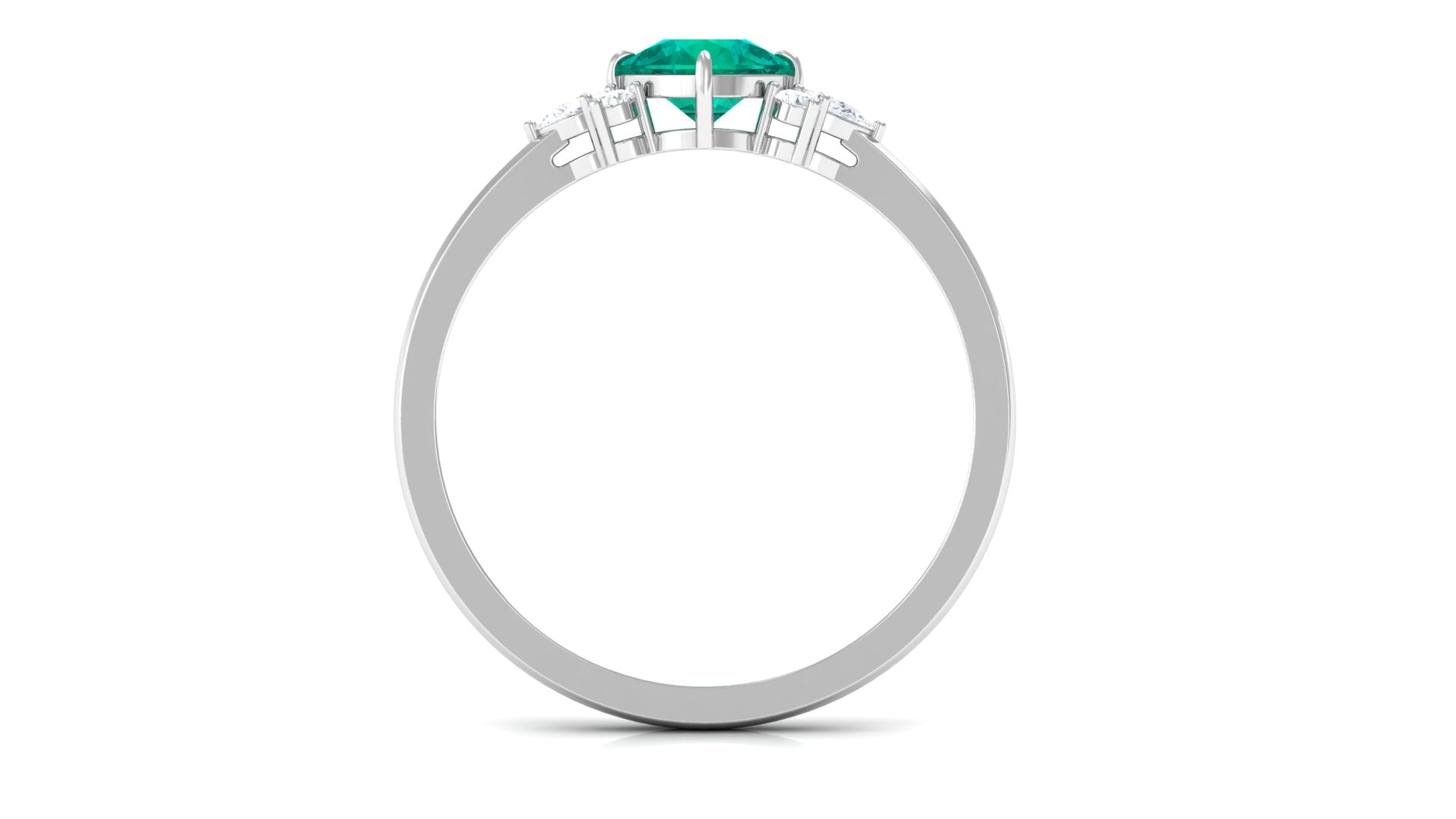 1 CT Cushion shape Emerald Solitaire Ring with Diamond Trio Emerald - ( AAA ) - Quality - Rosec Jewels