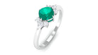 1 CT Cushion shape Emerald Solitaire Ring with Diamond Trio Emerald - ( AAA ) - Quality - Rosec Jewels