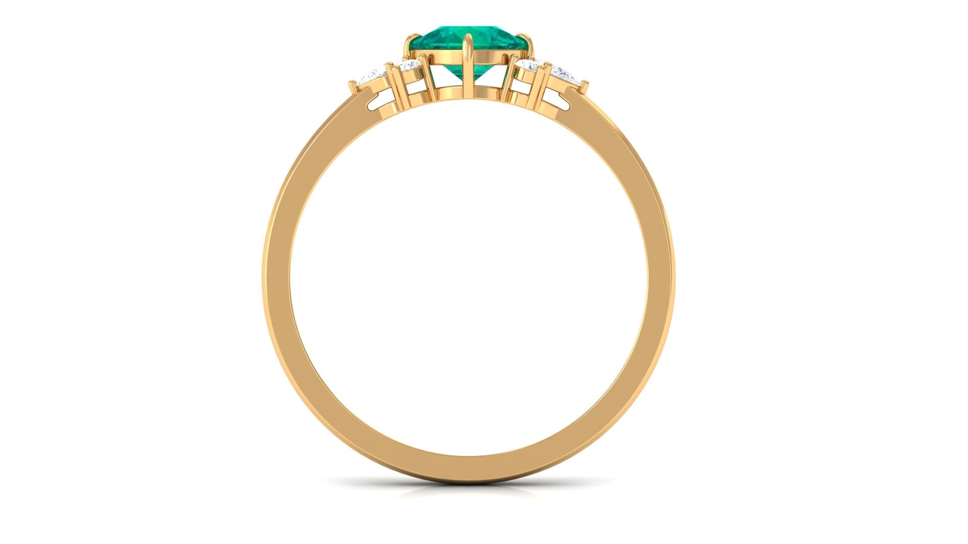 1 CT Cushion shape Emerald Solitaire Ring with Diamond Trio Emerald - ( AAA ) - Quality - Rosec Jewels