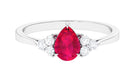 Claw Set Ruby Pear Solitaire Ring with Diamond Trio Ruby - ( AAA ) - Quality - Rosec Jewels