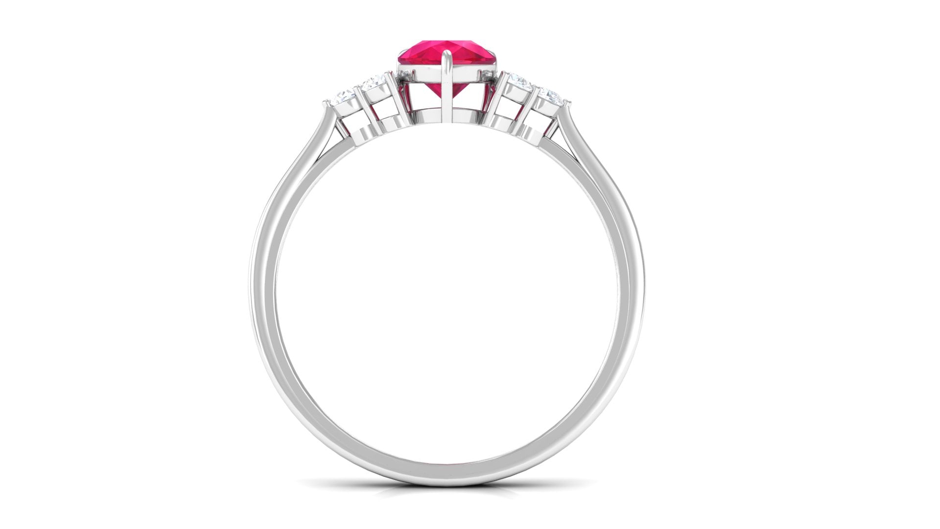 Claw Set Ruby Pear Solitaire Ring with Diamond Trio Ruby - ( AAA ) - Quality - Rosec Jewels