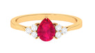 Claw Set Ruby Pear Solitaire Ring with Diamond Trio Ruby - ( AAA ) - Quality - Rosec Jewels