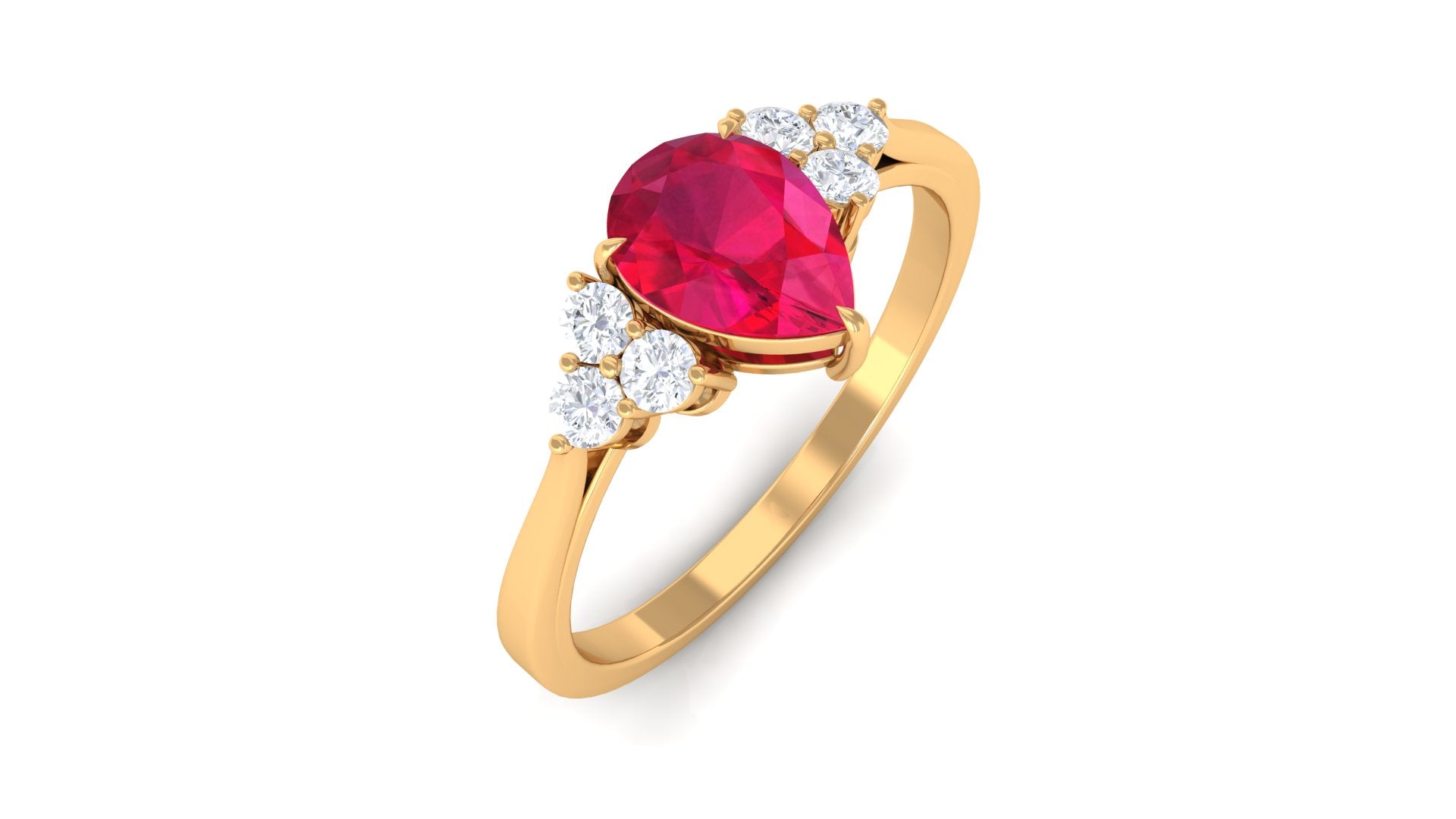 Claw Set Ruby Pear Solitaire Ring with Diamond Trio Ruby - ( AAA ) - Quality - Rosec Jewels