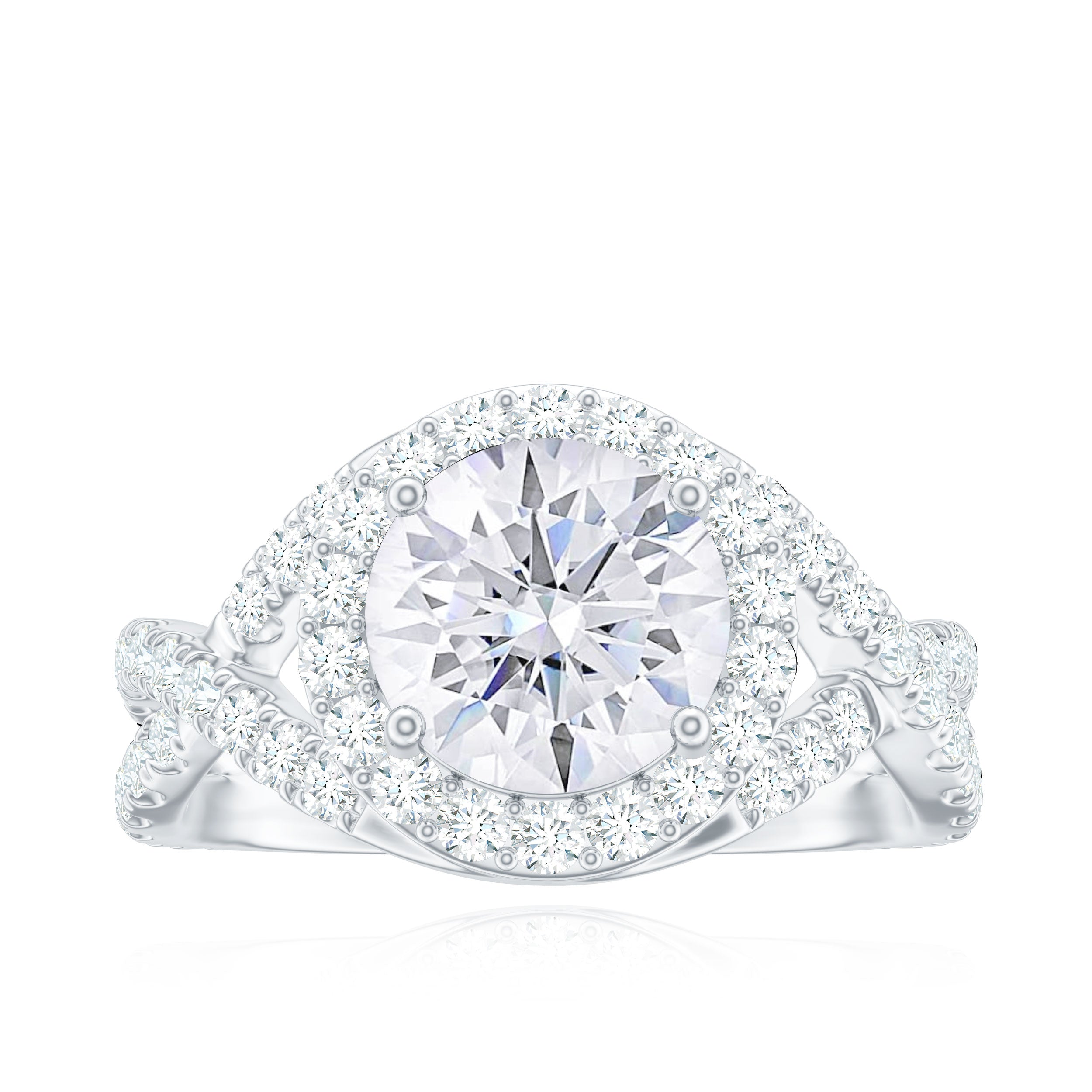 Moissanite Crossover Engagement Ring for Women Moissanite - ( D-VS1 ) - Color and Clarity - Rosec Jewels