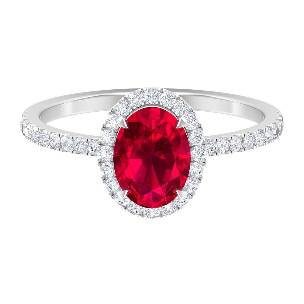 2 CT Oval Cut Ruby Cocktail Engagement Ring with Diamond Accent Ruby - ( AAA ) - Quality - Rosec Jewels