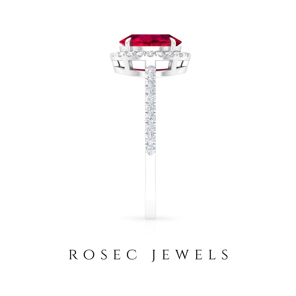 2 CT Oval Cut Ruby Cocktail Engagement Ring with Diamond Accent Ruby - ( AAA ) - Quality - Rosec Jewels