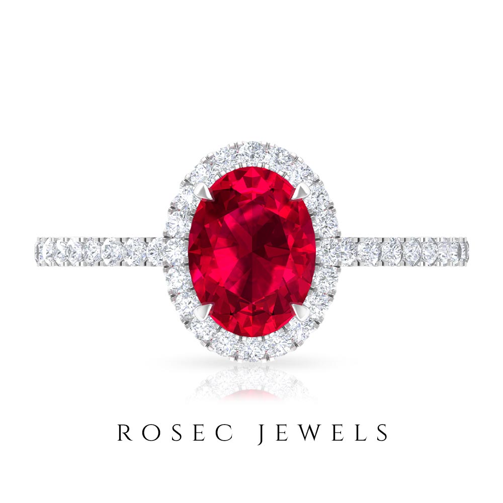 2 CT Oval Cut Ruby Cocktail Engagement Ring with Diamond Accent Ruby - ( AAA ) - Quality - Rosec Jewels