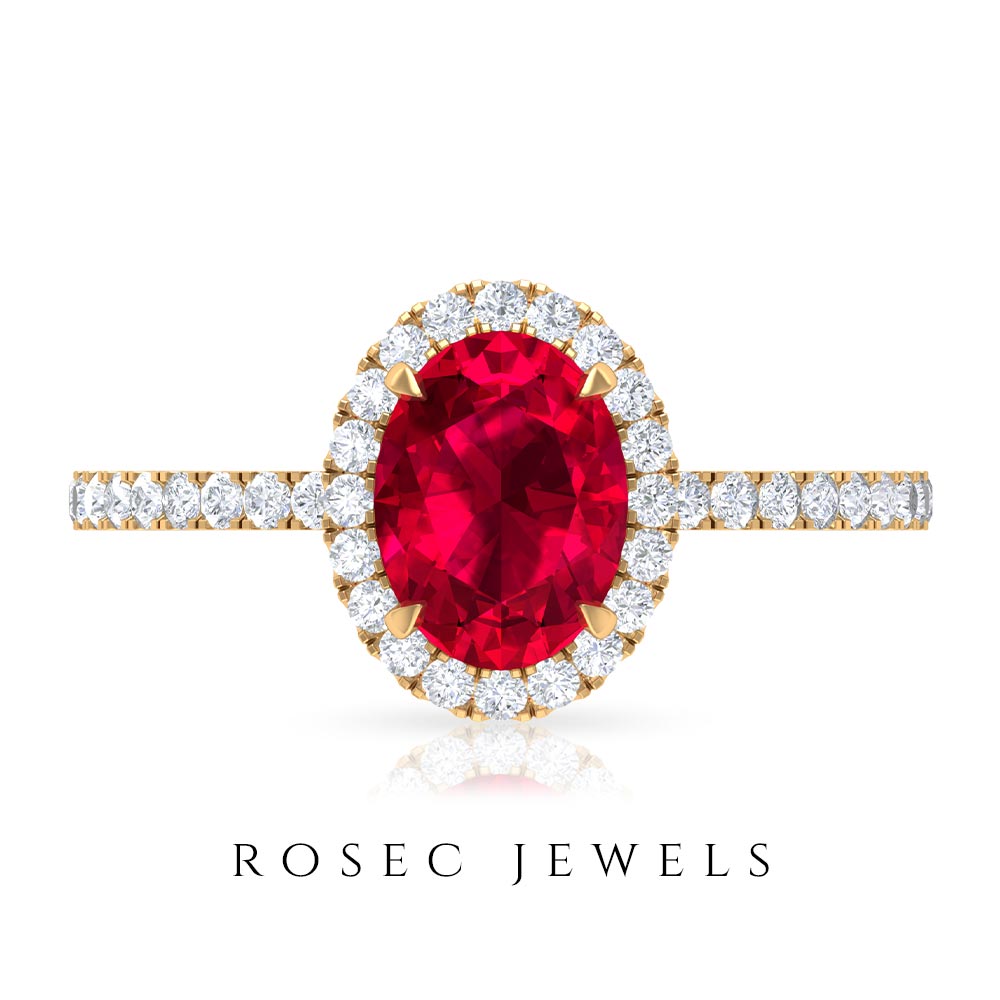 2 CT Oval Cut Ruby Cocktail Engagement Ring with Diamond Accent Ruby - ( AAA ) - Quality - Rosec Jewels