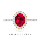 2 CT Oval Cut Ruby Cocktail Engagement Ring with Diamond Accent Ruby - ( AAA ) - Quality - Rosec Jewels