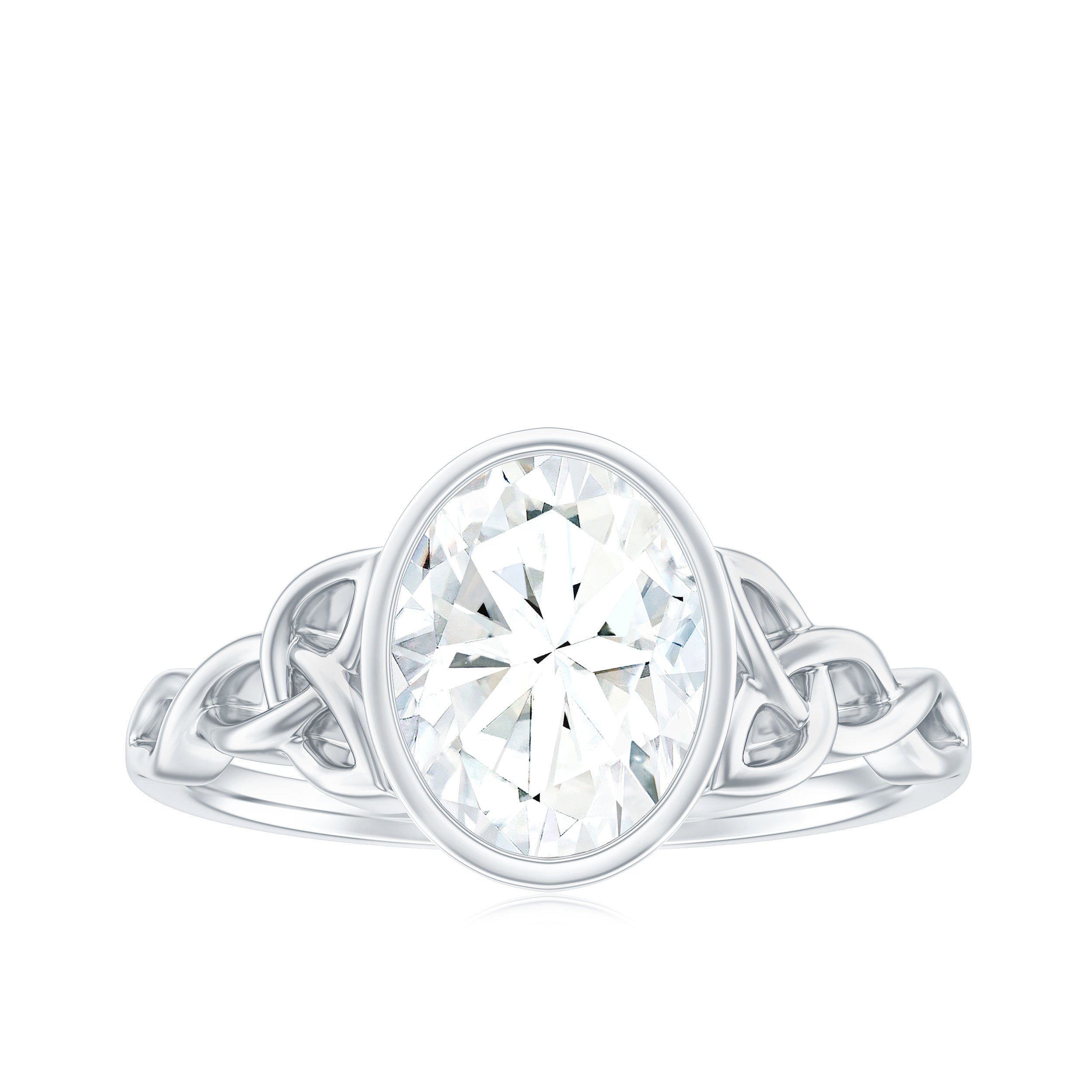 Oval Cut Moissanite Solitaire Celtic Knot Ring in Bezel Setting Moissanite - ( D-VS1 ) - Color and Clarity - Rosec Jewels