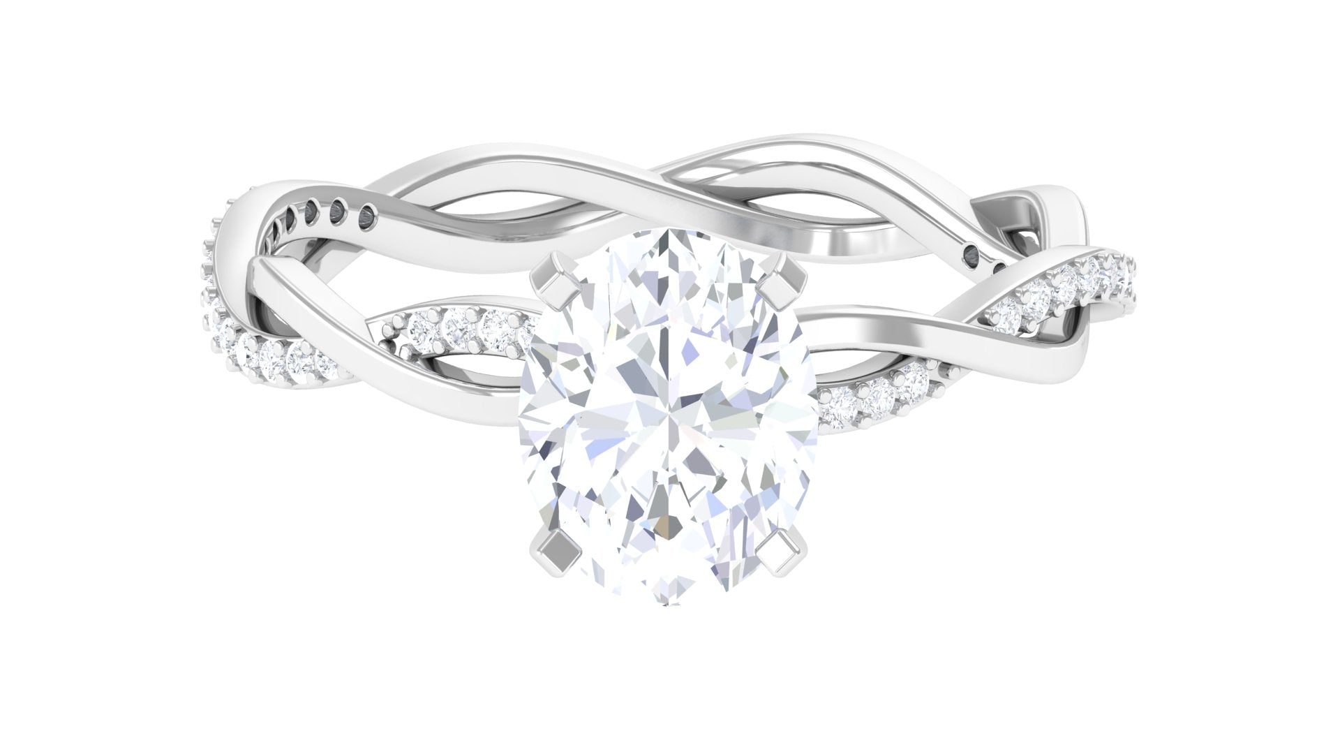 Oval Shape Moissanite Solitaire Engagement Ring with Braided Shank Moissanite - ( D-VS1 ) - Color and Clarity - Rosec Jewels