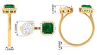 4 CT Created Emerald and Moissanite Two Stone Cuff Ring in Gold Lab Created Emerald - ( AAAA ) - Quality - Rosec Jewels