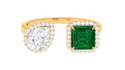 4 CT Created Emerald and Moissanite Two Stone Cuff Ring in Gold Lab Created Emerald - ( AAAA ) - Quality - Rosec Jewels