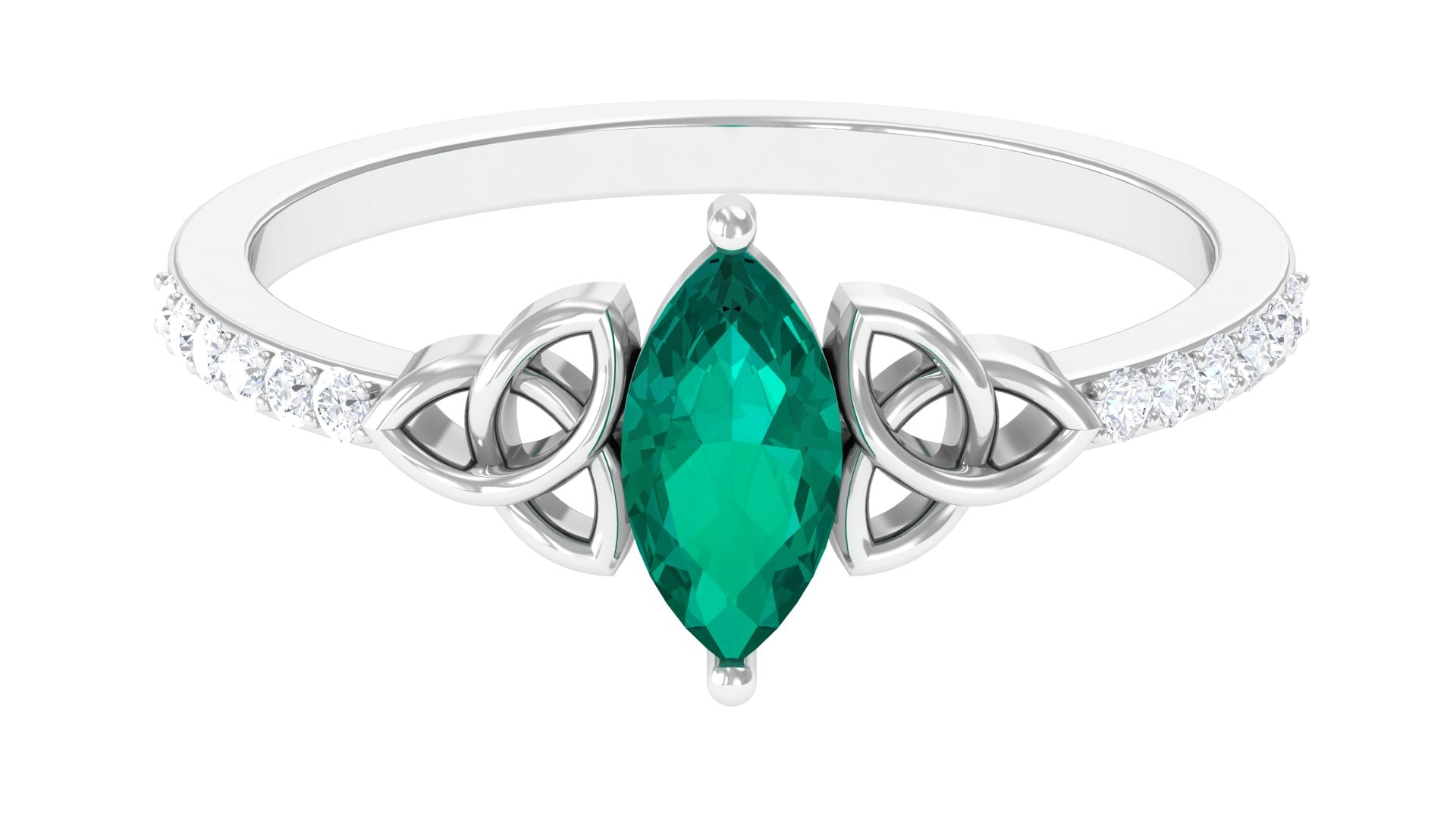 1 CT Marquise Emerald Solitaire Celtic Knot Ring with Diamond Emerald - ( AAA ) - Quality - Rosec Jewels