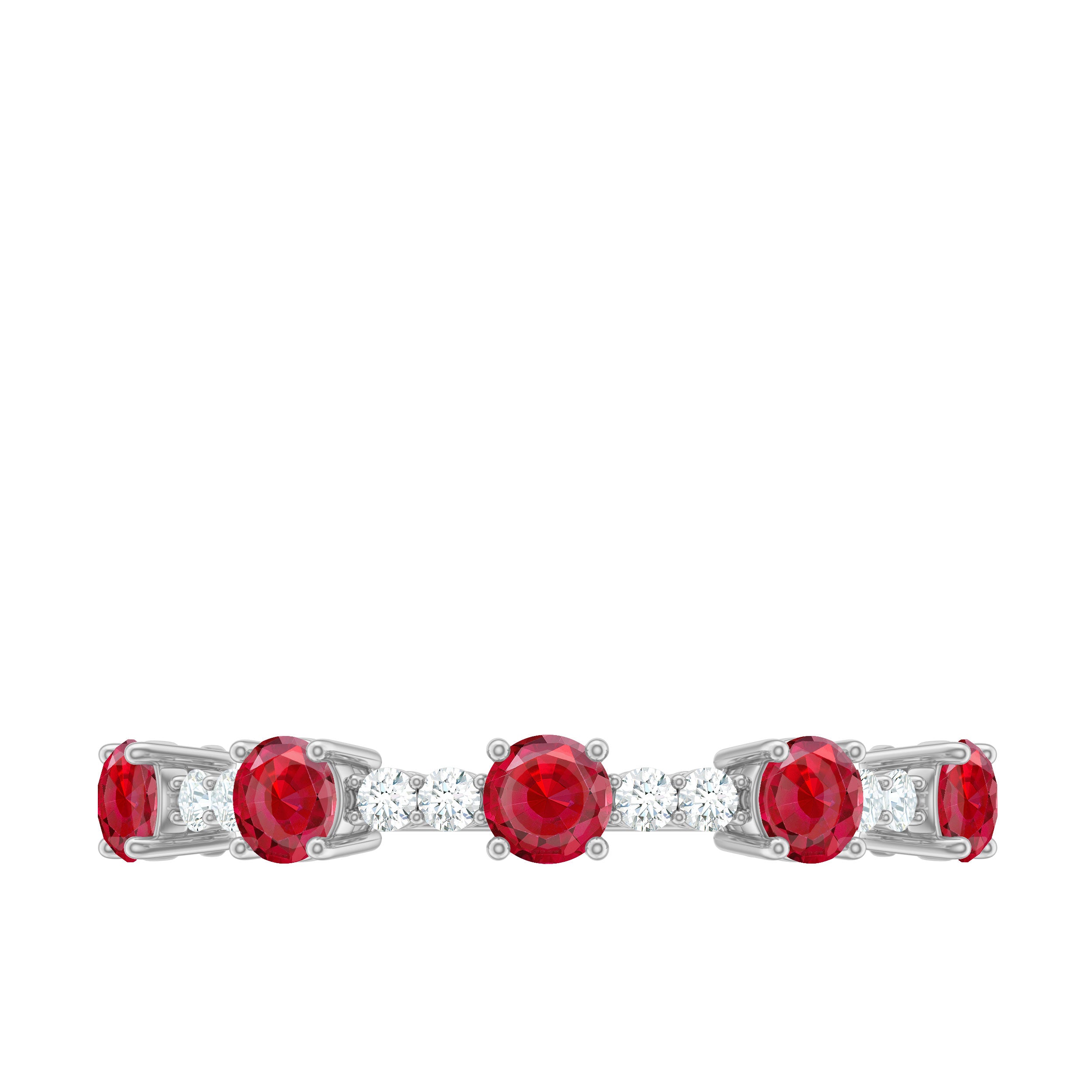 Lab Grown Ruby and Diamond Half Eternity Ring Lab Created Ruby - ( AAAA ) - Quality - Rosec Jewels