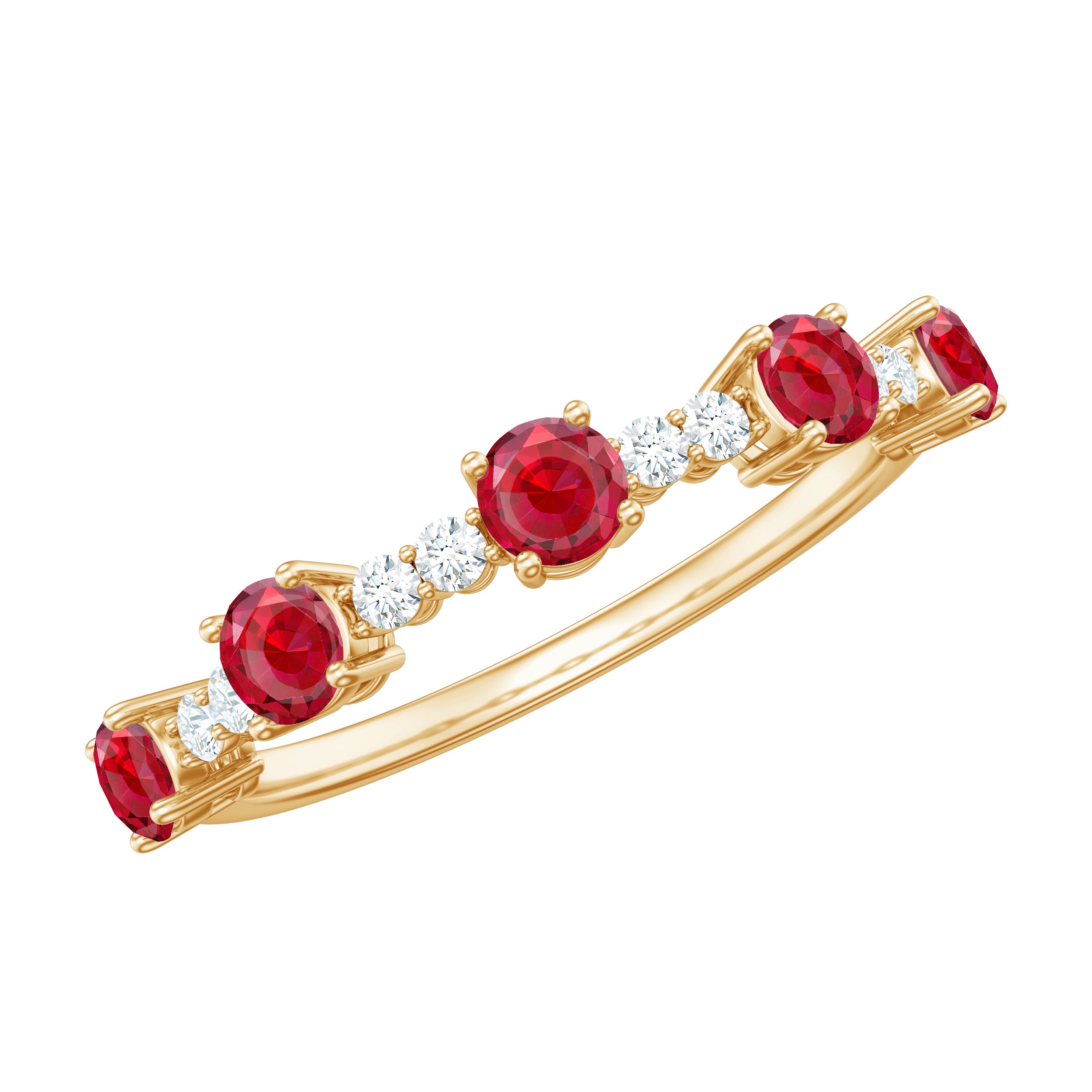 Lab Grown Ruby and Diamond Half Eternity Ring Lab Created Ruby - ( AAAA ) - Quality - Rosec Jewels