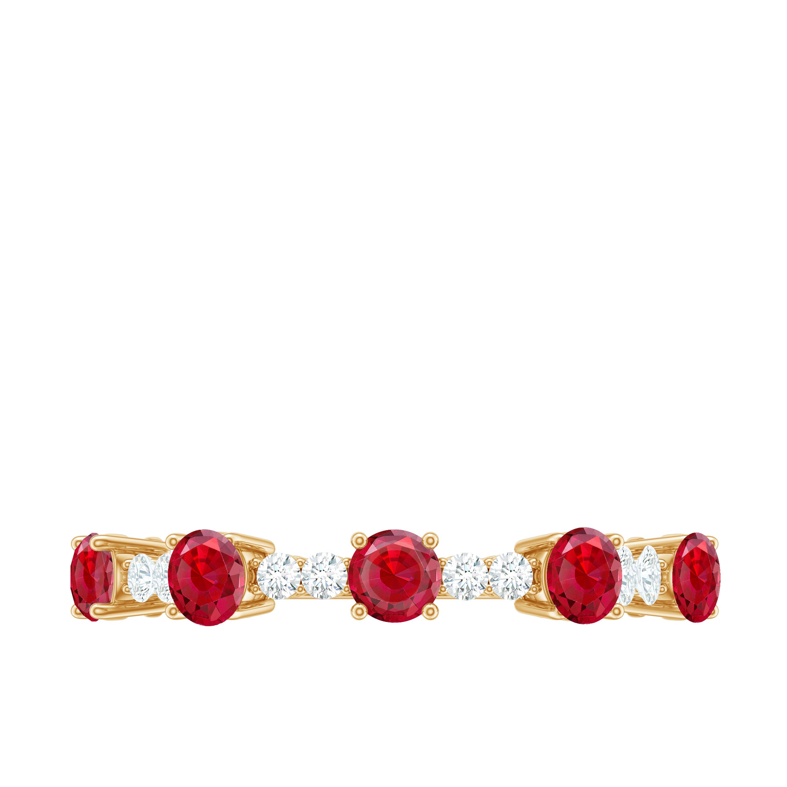 Lab Grown Ruby and Diamond Half Eternity Ring Lab Created Ruby - ( AAAA ) - Quality - Rosec Jewels