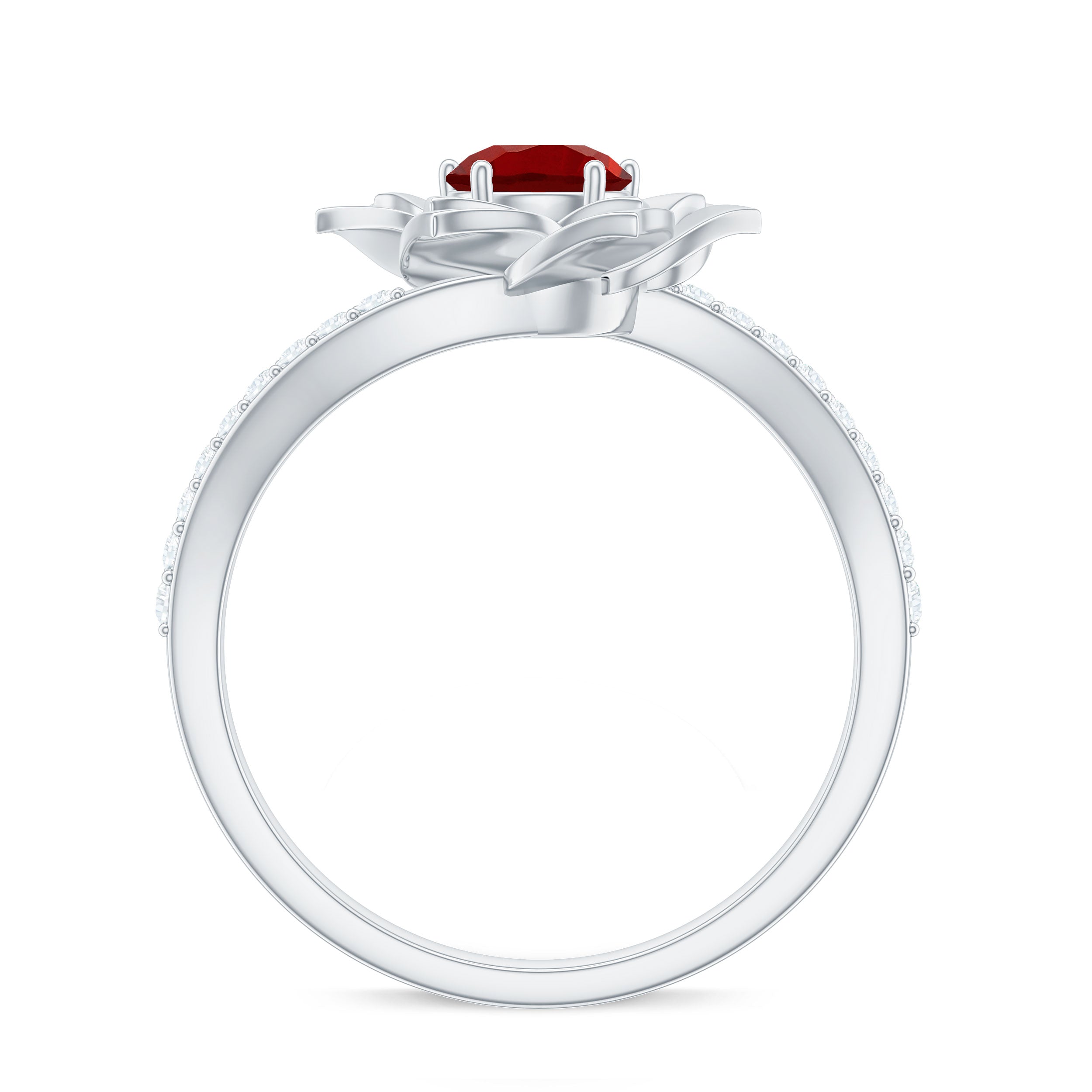 1 CT Created Ruby Flower Engagement Ring with Diamond Lab Created Ruby - ( AAAA ) - Quality - Rosec Jewels