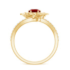 1 CT Created Ruby Flower Engagement Ring with Diamond Lab Created Ruby - ( AAAA ) - Quality - Rosec Jewels